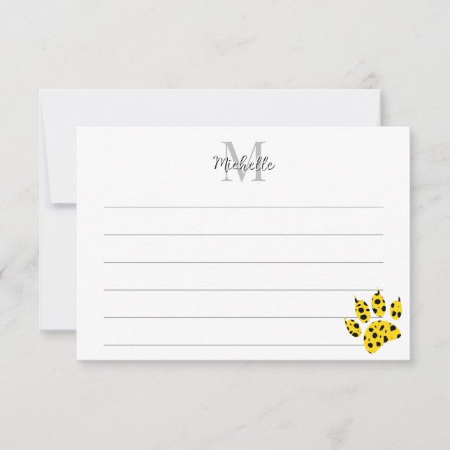 Cheetah Paw Print Custom Lined Monogram  Thank You Card (Front)