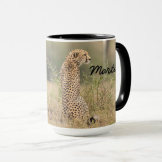 Cheetah Personalise Name Black Interior Gift Mug