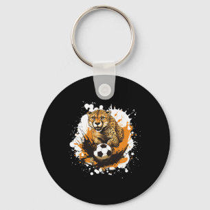 Cheetah Playing Soccer Funny Animal Key Ring