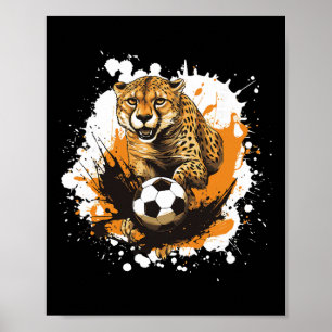 Cheetah Playing Soccer Funny Animal  Poster
