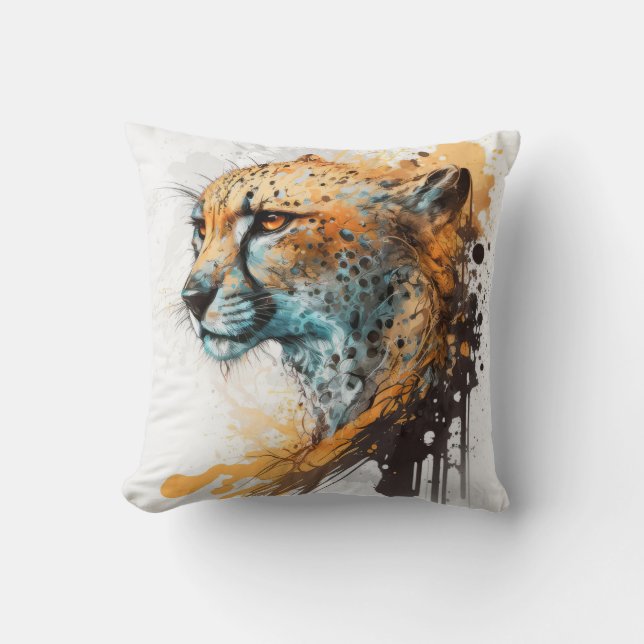 Cheetah Portrait Animal Painting Wildlife Outdoor Cushion (Front)