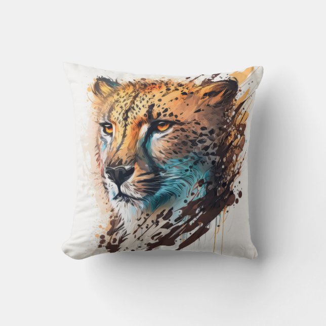 Cheetah Portrait Animal Painting Wildlife Outdoor Cushion (Front)
