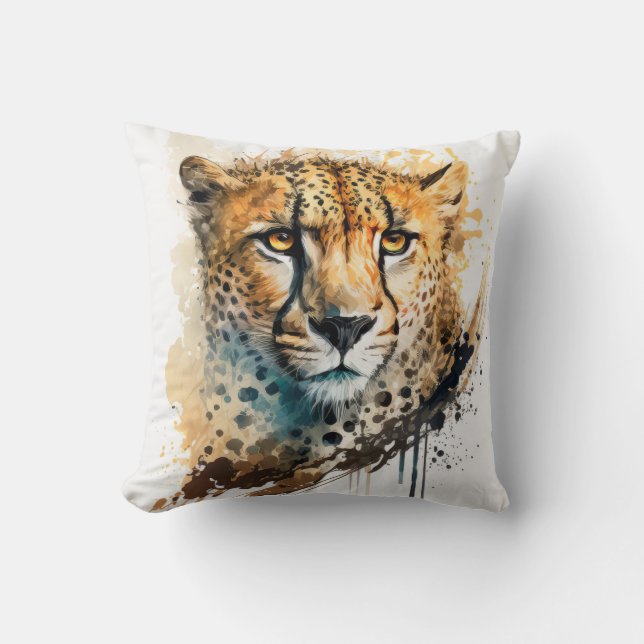 Cheetah Portrait Animal Painting Wildlife Outdoor Cushion (Front)