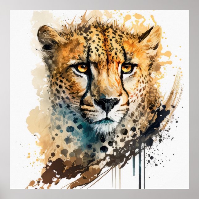 Cheetah Portrait Animal Painting Wildlife Outdoor Poster (Front)