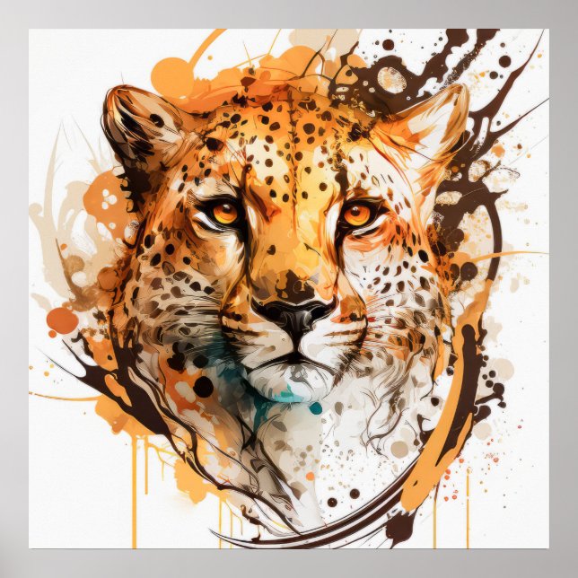 Cheetah Portrait Animal Painting Wildlife Outdoor Poster (Front)
