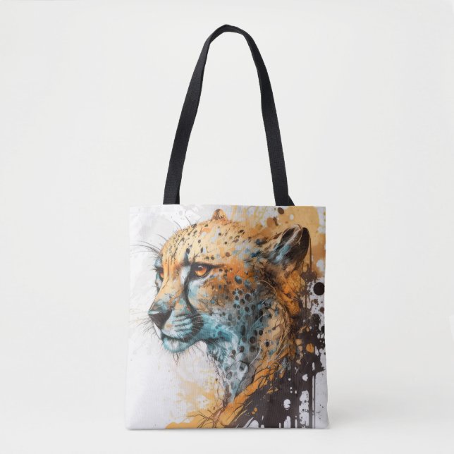Cheetah Portrait Animal Painting Wildlife Outdoor Tote Bag (Front)