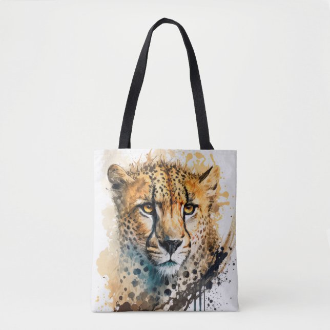 Cheetah Portrait Animal Painting Wildlife Outdoor Tote Bag (Front)