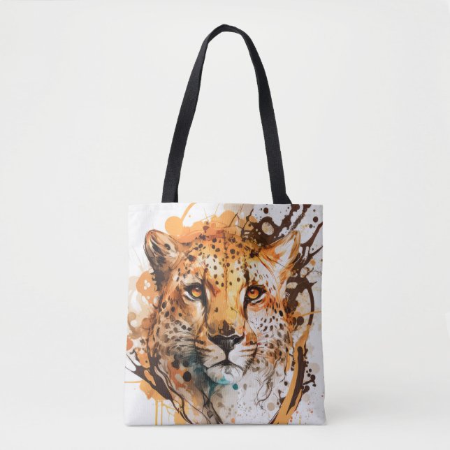 Cheetah Portrait Animal Painting Wildlife Outdoor Tote Bag (Front)