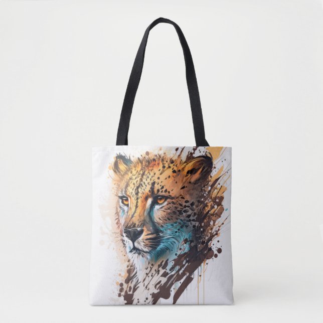 Cheetah Portrait Animal Painting Wildlife Outdoor Tote Bag (Front)