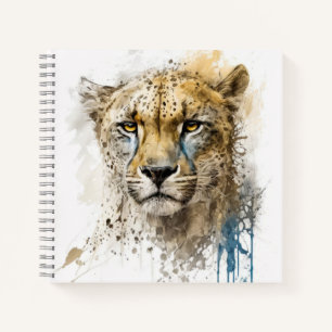 Cheetah Portrait Animal Painting Wildlife Outdoors Notebook