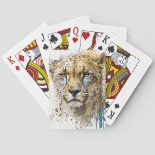Cheetah Portrait Animal Painting Wildlife Outdoors Playing Cards