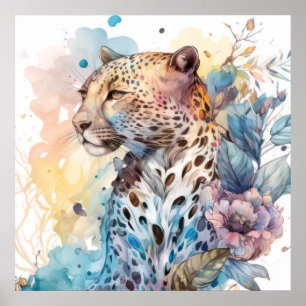 Cheetah Portrait Animal Painting Wildlife Outdoors Poster