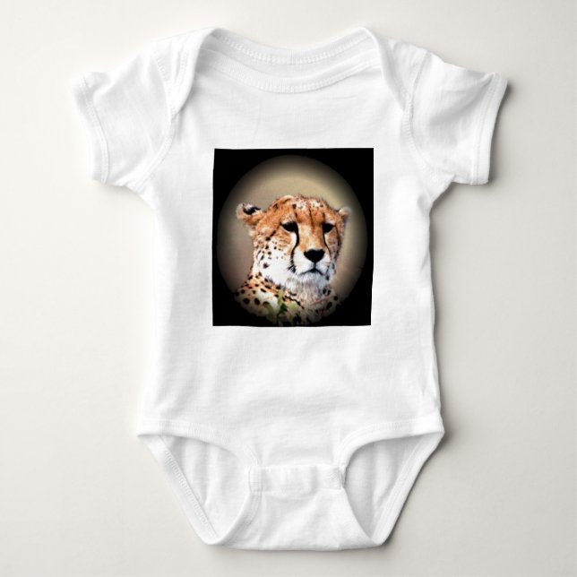 Cheetah Portrait by Full Moon: Nature's Grace Baby Bodysuit (Front)