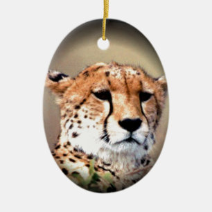Cheetah Portrait by Full Moon: Nature's Grace Ceramic Ornament