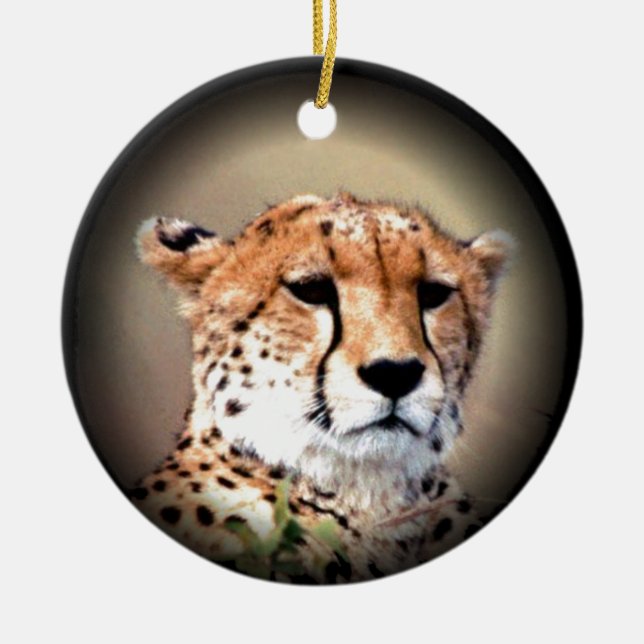 Cheetah Portrait by Full Moon: Nature's Grace Ceramic Ornament (Front)