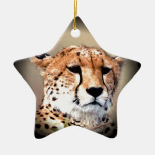 Cheetah Portrait by Full Moon: Nature's Grace Ceramic Ornament