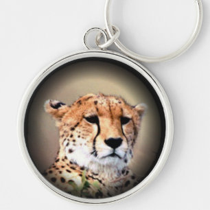 Cheetah Portrait by Full Moon: Nature's Grace Key Ring