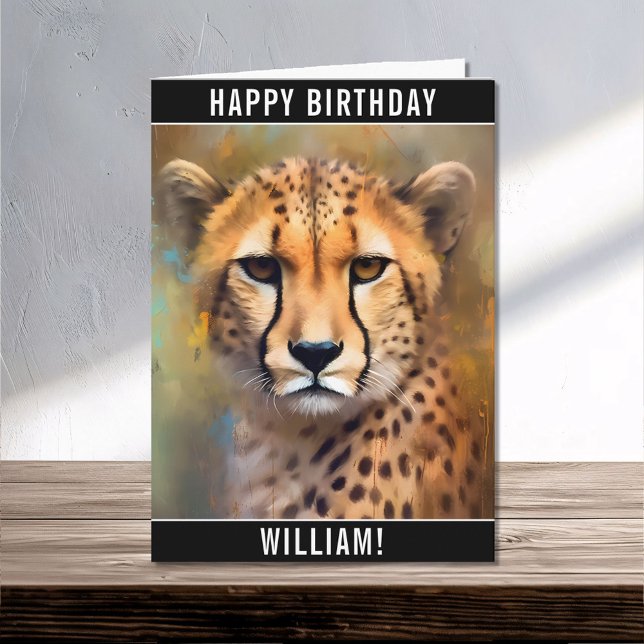 Cheetah Portrait Happy Birthday Name Card (Creator Uploaded)