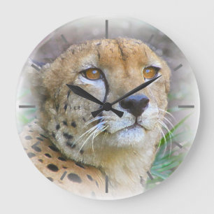 Cheetah portrait large clock