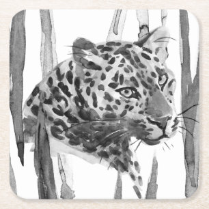 Cheetah Portrait Square Paper Coaster
