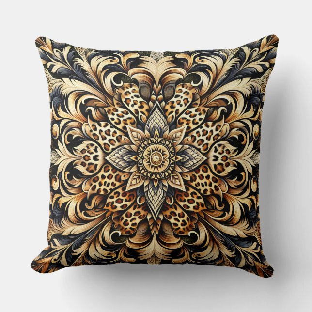 Cheetah Print Acanthus Leaf Floral Petal Accent Cushion (Front)