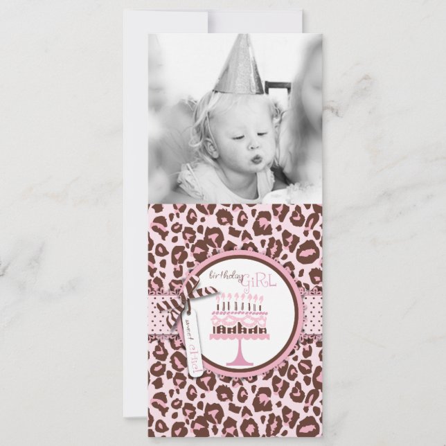 Cheetah Print & Birthday Cake Photo Template (Front)