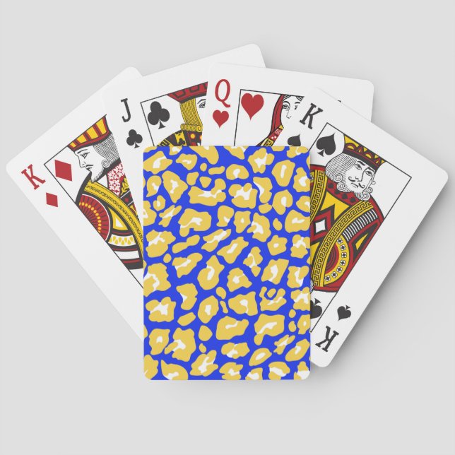 Cheetah Print Blue & Gold Classic Playing Cards (Back)