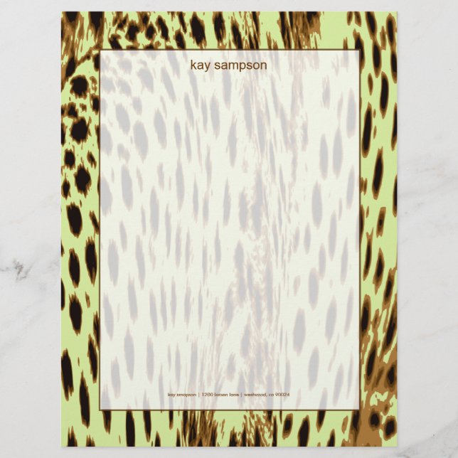 Cheetah print, cellery background letterhead (Front)