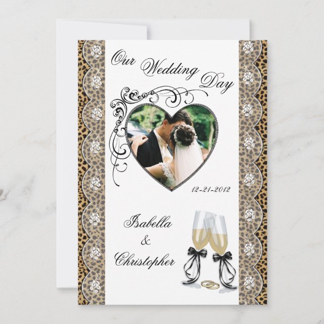 Cheetah Print Champagne Glass Wedding Invitations (Front)