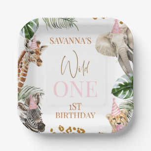 Cheetah Print Girls Safari Wild One 1st Birthday Paper Plate
