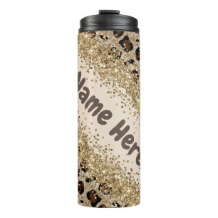 Cheetah Print Glitter Look Thermal Tumbler