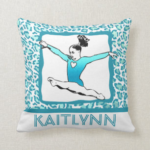 Cheetah Print Gymnastics in Turquoise w/ Monogram Cushion