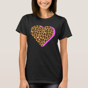 CHEETAH Print HEART Leopard Animal Pink Shadow Gra T-Shirt