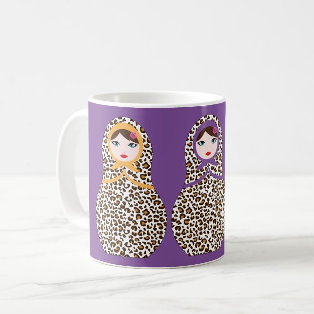 Cheetah Print Matryoshka Coffee Mug (Front Left)
