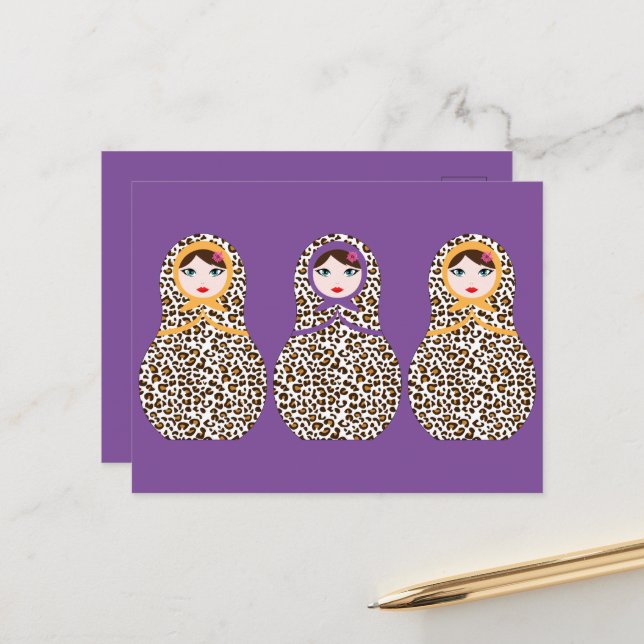 Cheetah Print Matryoshka Postcard  (Front/Back In Situ)