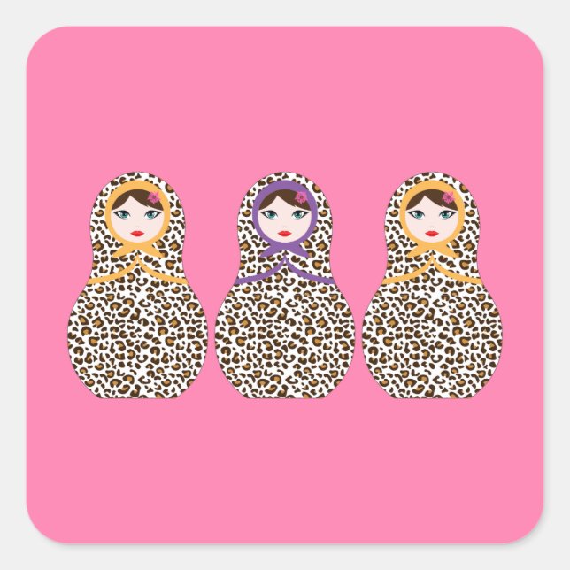 Cheetah Print Matryoshka  Square Sticker (Front)