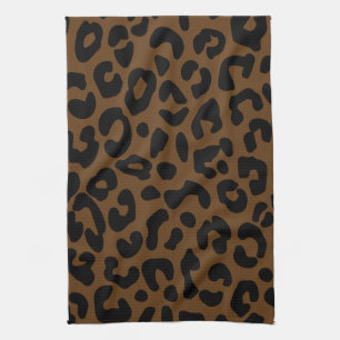 Cheetah Print Pattern Black Brown Tea Towel