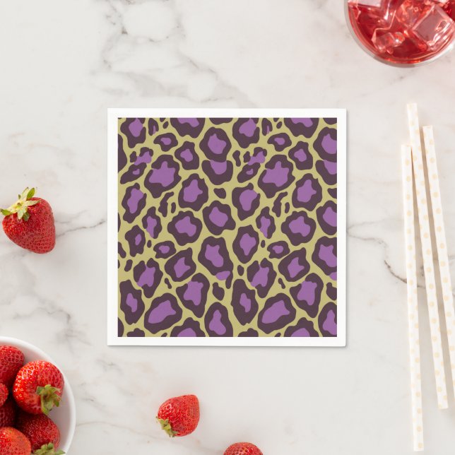 Cheetah Print Pattern in Purple & Gold Decoupage Napkin (Insitu)