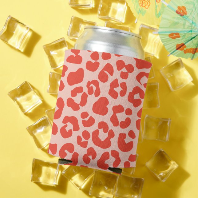 Cheetah Print Pattern Red Can Cooler (In Situ Summer)