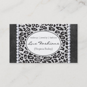 Cheetah Print Pearls, Slate Texture Business Card