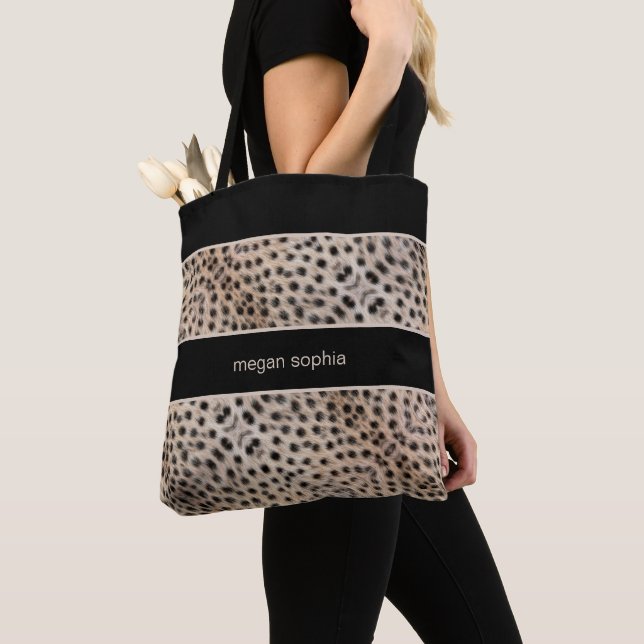 Cheetah Print Personalise Tote Bag (Close Up)
