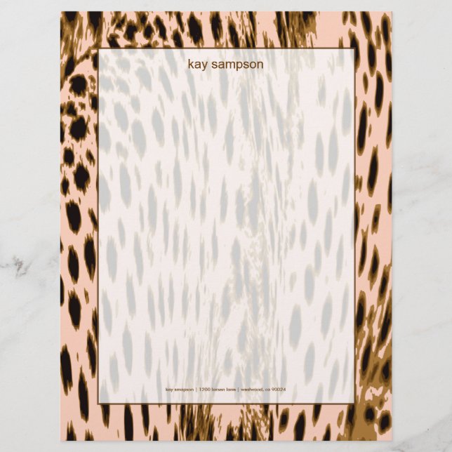 Cheetah print, pink background personalized letterhead (Front)