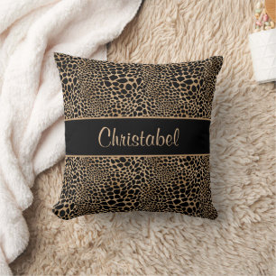 Cheetah Print Spots Black & Tan Custom Name Cushion