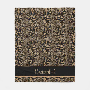 Cheetah Print Spots Black & Tan Custom Name Fleece Blanket