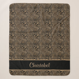 Cheetah Print Spots Black & Tan Custom Name Sherpa Blanket