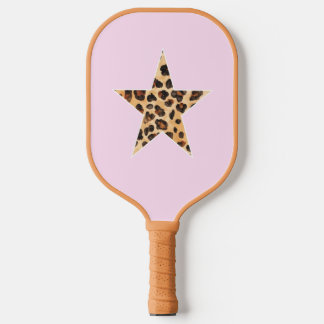 Cheetah Print Star on Pink Pickle Ball Paddle