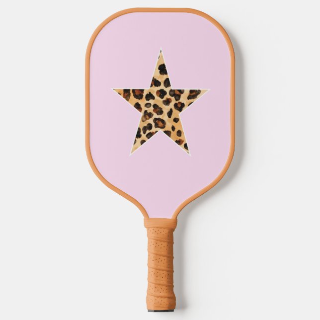 Cheetah Print Star on Pink Pickle Ball Paddle (Front)