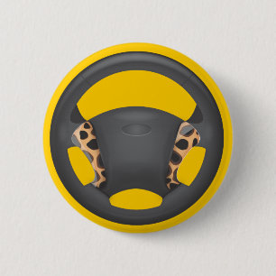 Cheetah Print Steering Wheel 6 Cm Round Badge