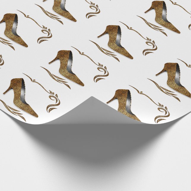 Cheetah Print Stiletto Heel Shoe Wrapping Paper (Corner)