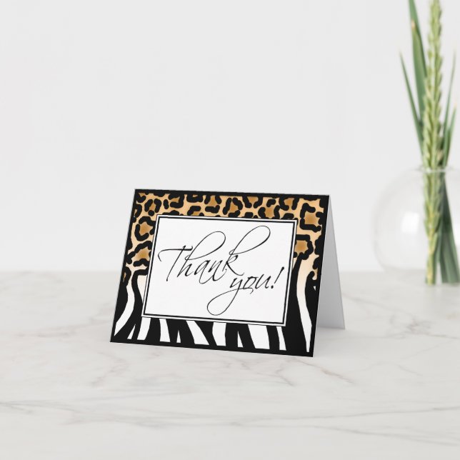 Cheetah Print to Zebra Print Custom Thank You Card (Front)